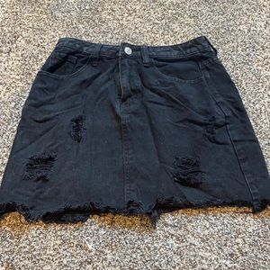 Black Ripped Denim Jean Skirt